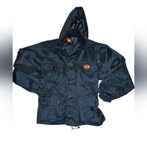 Harley-Davidson vintage Black Hooded Raincoat with Orange Shield Patch